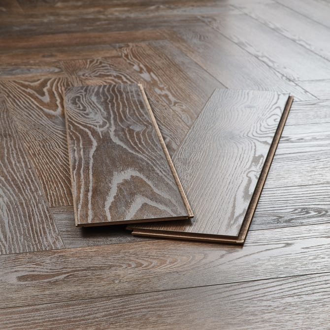 4032271188138 Kronotex Grasmere Herringbone 8mm Laminate Flooring Espresso Oak Top Down