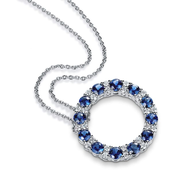 Large Circle Diamond Sapphire Pendant 18ct White Gold back