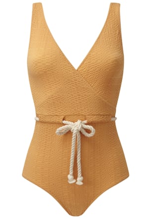 Yasmin Drawstring Maillot Orange Seersucker Front